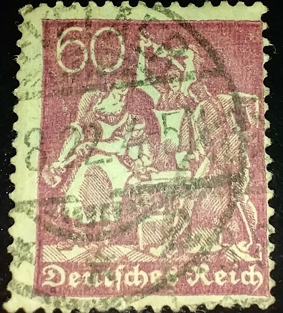 1921 Weimer Republic (Germany) Iron Workers 60 Mark Stamp Purple (Used)