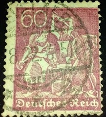 1921 Weimer Republic (Germany) Iron Workers 60 Mark Stamp Purple (Used)
