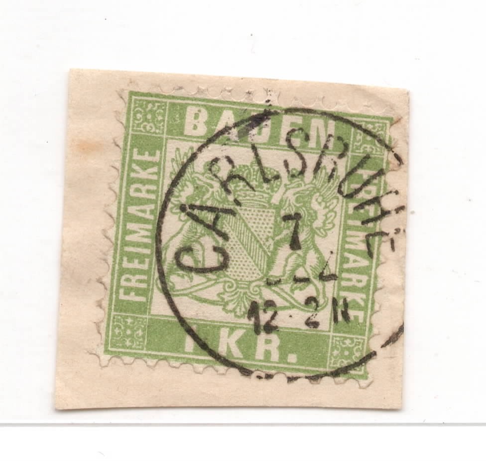 German State Baden #26 The 1868 1kr Used tied on piece C.V. $9.00+
