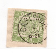 German State Baden #26 The 1868 1kr Used tied on piece C.V. $9.00+