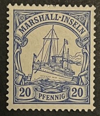 Travelstamps: Marshall Island Stamps, Kaiser’s Yacht, 20 Pfennig Mint OG H