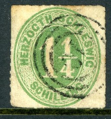 Germany States 1865 Schleswig-Holstein 1¼s Green Scott #20 VFU U548