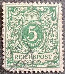 Germany Reichspost Stamp Used 5 Pfennig 1889-1890 Green