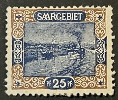 Travelstamps: 1921 Germany Saar Stamps Scott #71 – 25pf Saar River Traffic MOGH
