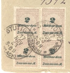 Germany 1923 Hyperinflation Cover Block Four 2 Milliarden Mark Stuttgart To USA