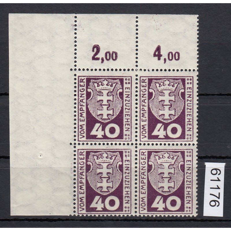 Danzig Porto 1921 Mi.Nr. P 3 b ** Corner edge 4-piece block checked finding