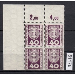 Danzig Porto 1921 Mi.Nr. P 3 b ** Corner edge 4-piece block checked finding