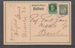 BAVARIA, Postal Card, 1917 5pf., uprated 5pf., Munich to Switzerland.