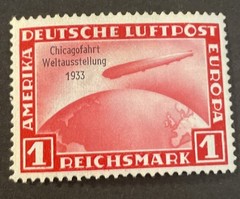 GERMANY – 1933 1M red Graf Zeppelin, Chicagofahrt overprint, Mint Hinged Cat#496