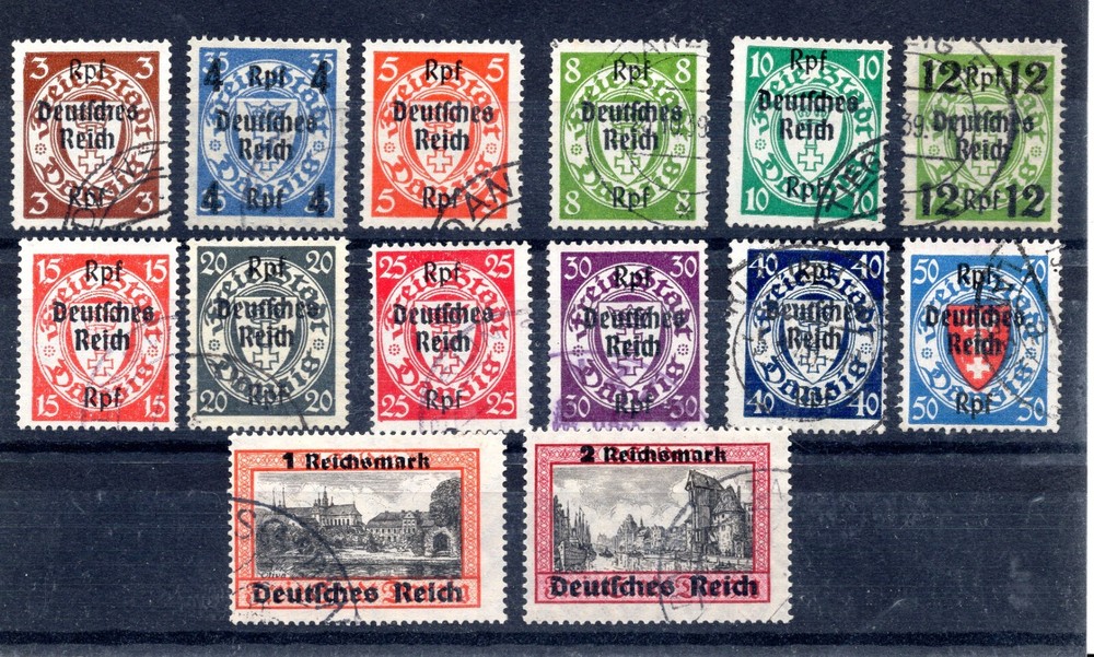 Third Reich 1939, Danzig Overprint Set, Mi. 718/29, used, see description