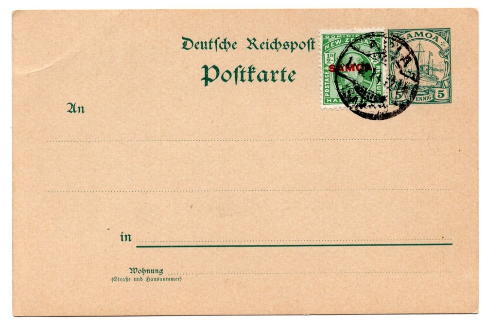 Samoa 1914 Yacht Postal Stationery, no WMK ! with N.Z. uprating, see description