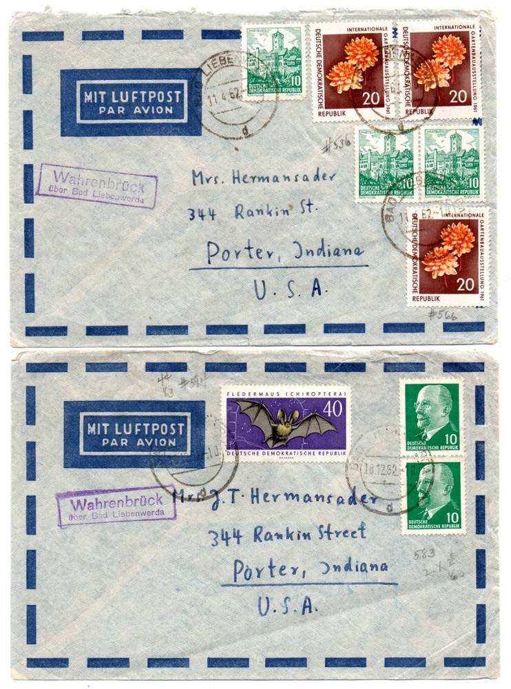 Germany DDR pair of 1962 covers from East Germany