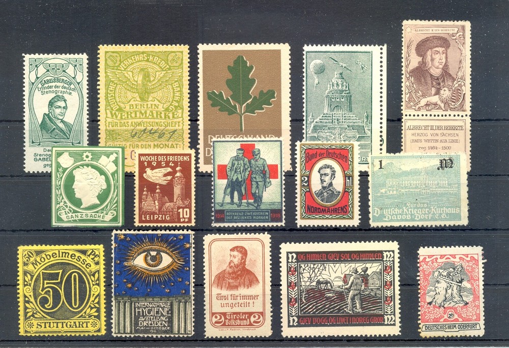 GERMANY 15 STAMPS —POSTER STAMP- BACK OF BOOK –F/VF