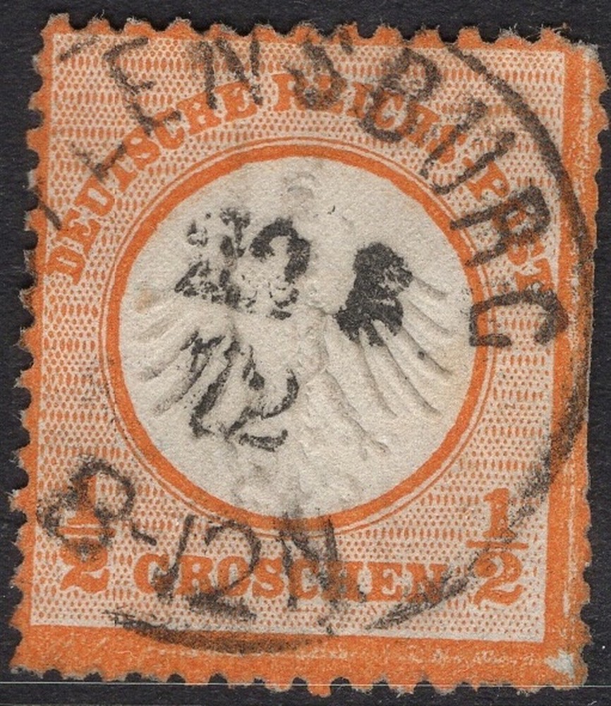 GERMANY 1872 SC. #3 1/2GR RED-ORANGE EAGLE WITH SMALL SHIELD USED CAT $40
