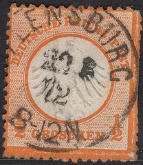 GERMANY 1872 SC. #3 1/2GR RED-ORANGE EAGLE WITH SMALL SHIELD USED CAT $40