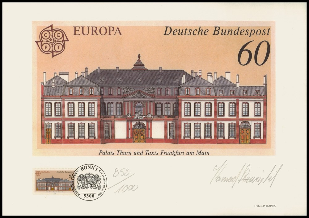 ART-EDITION 1990 GERMANY 1461 CEPT FRANKFURT PALAIS THURN & TAXIS – HAND-SIGNED!