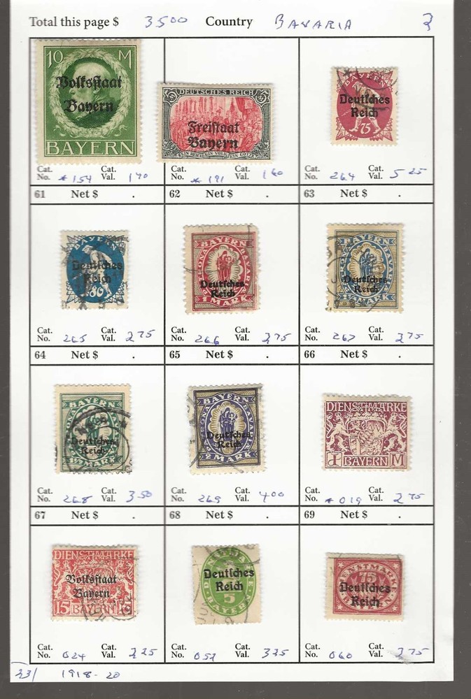 BAVARIA Classics…Sc #154/269; O19/60 …M & U…1918/20…12 Diff…SCV $35.00