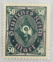 GERMANY ~ Deutrches Reich ~ Green Stamp 50 Mark ~ Posted ~ c.1922 ~ B193