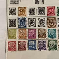 GERMANY FDR STAMP LOT ON THEODOR HEUSS HEADS, POSTHORNS AND MORE ON ALBUM PAGE
