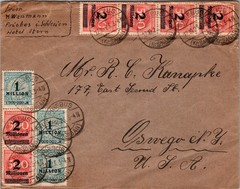 GERMANY 1923 POSTAL HISTORY INFLATION COVER MULT FRANK ADDR USA POSTMARK PRIEBUS