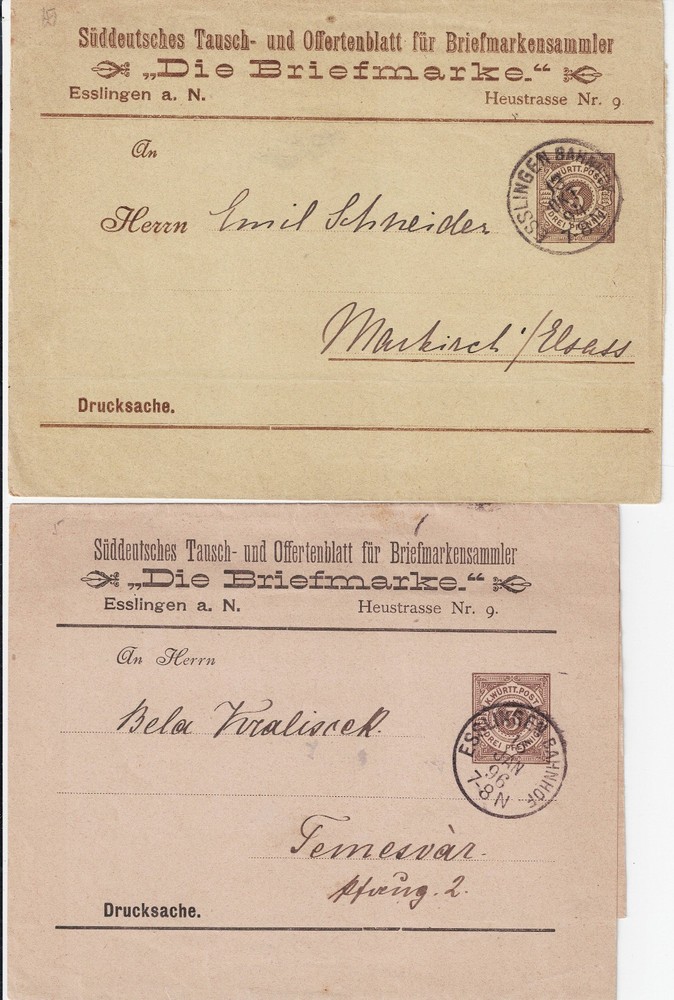 2173 GERMANY 1894 NEWSPAPER WRAPPER X 2 pmkd. ESSLINGEN 13.10.1894