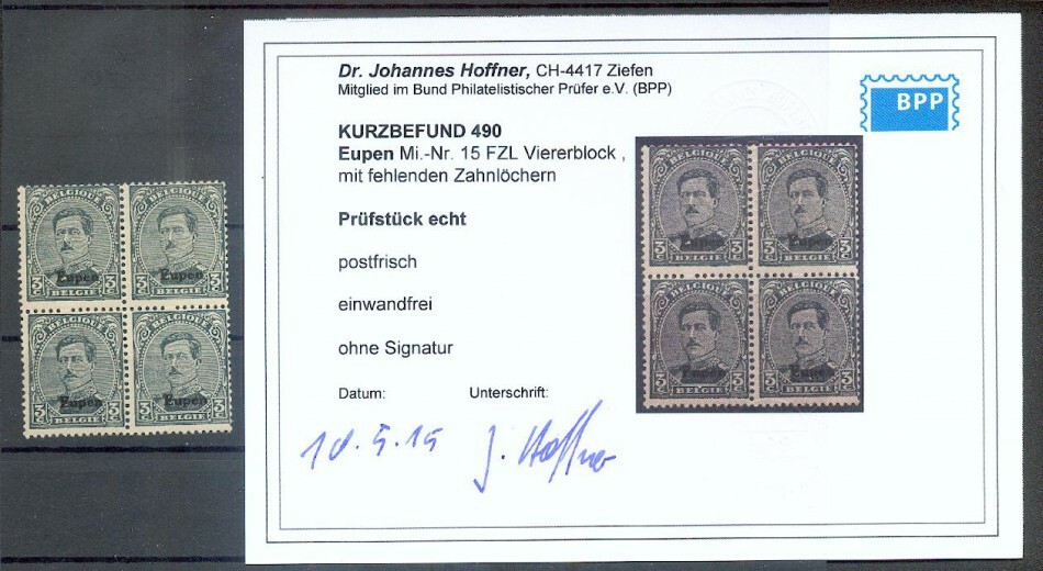 Eupen 15 Four Block With Fzl** Mnh Post Fresh Bpp Finding -,-EUR (E6125