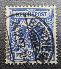 Stamp Germany Reich Reichspost 20 Pfennig 1897 Crown Eagle Mi. Nr. 48 [🇩🇪38282