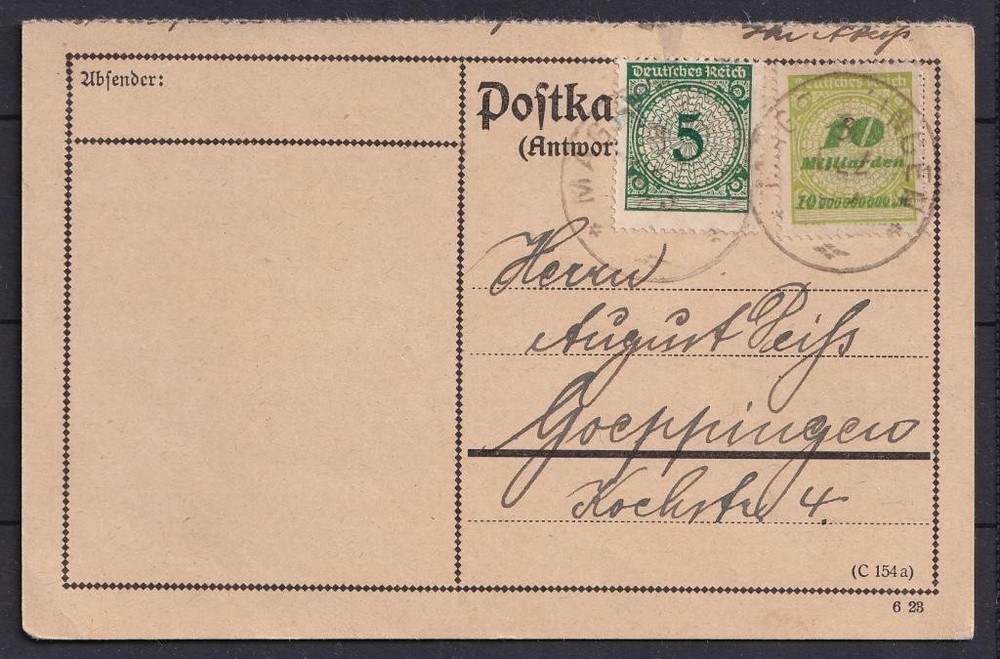 Germany 1923 Magdeburg, Inflation. Postcard