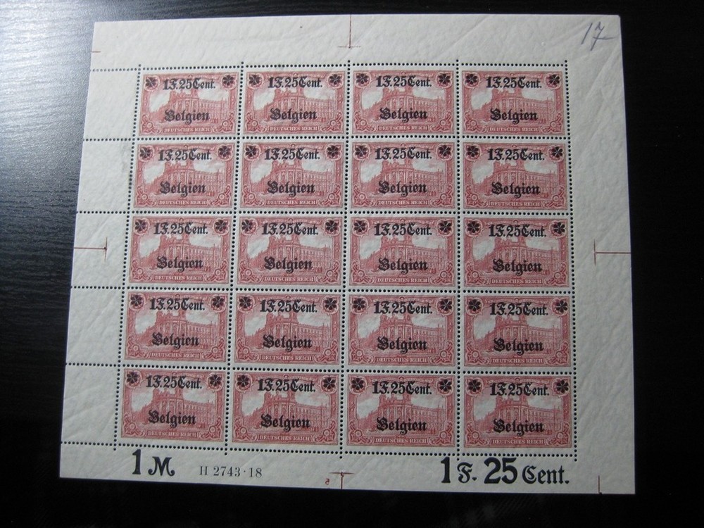 BELGIU GERMANY WWI OCCUPATION Mi. #23IBb mint MNH stamp sheet! CV $540.00
