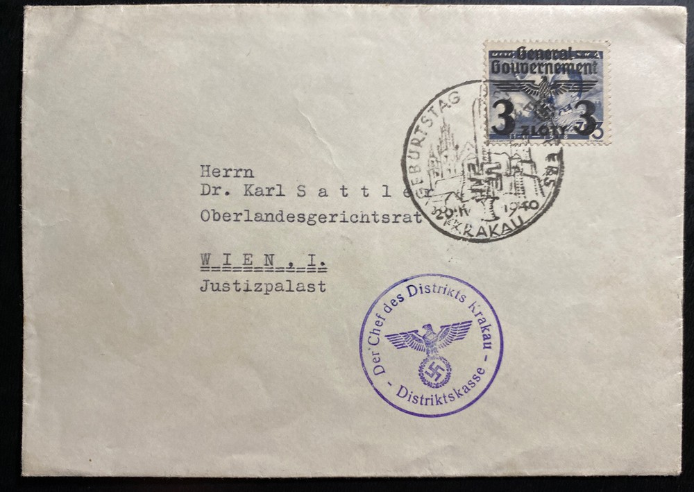 1940 Krakow GG Germany First Day Cover FDC To Vienna Birthday