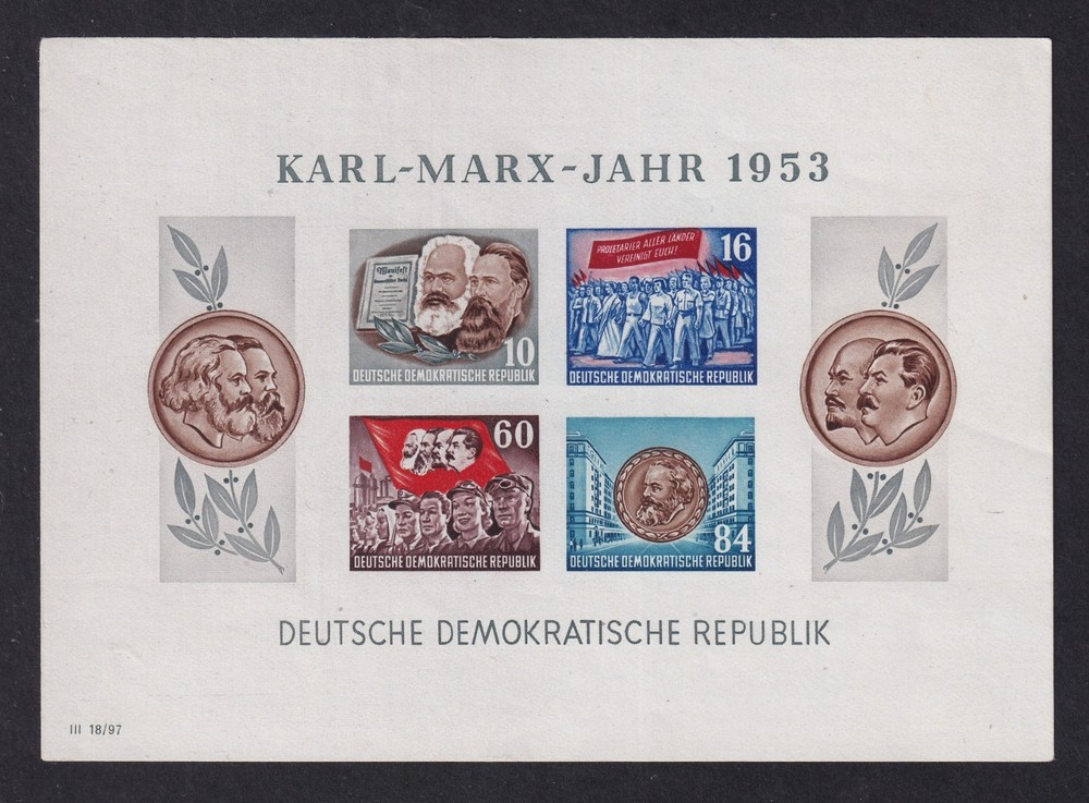 EAST GERMANY 1953 Marx Imperf Miniature Sheet SG MSE111c(b) MNH/** (CV £120)