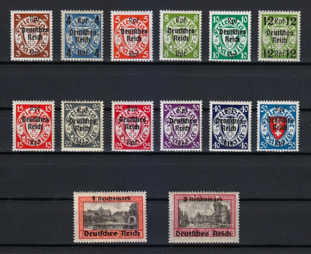 Germany Danzig 1939 MNH Mi 716-729 Sc 241-254 Surcharged in Black set / 03 / **