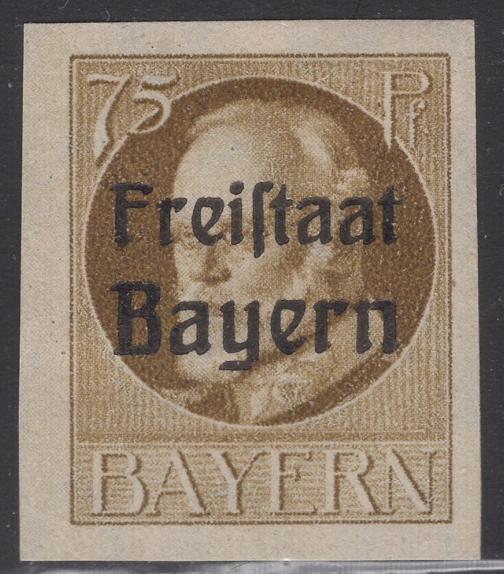 1919 GERMANY BAVARIA 75 Pf IMPERF. MH OG