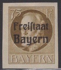 1919 GERMANY BAVARIA 75 Pf IMPERF. MH OG