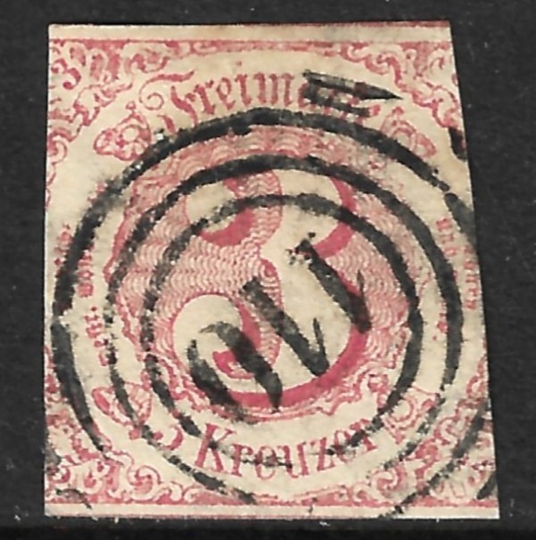 Germany Thurn and Taxis Scott #53 Used 3kr Rose Numeral Cancel 1862