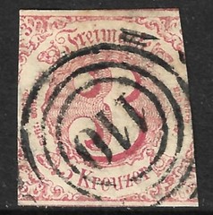 Germany Thurn and Taxis Scott #53 Used 3kr Rose Numeral Cancel 1862
