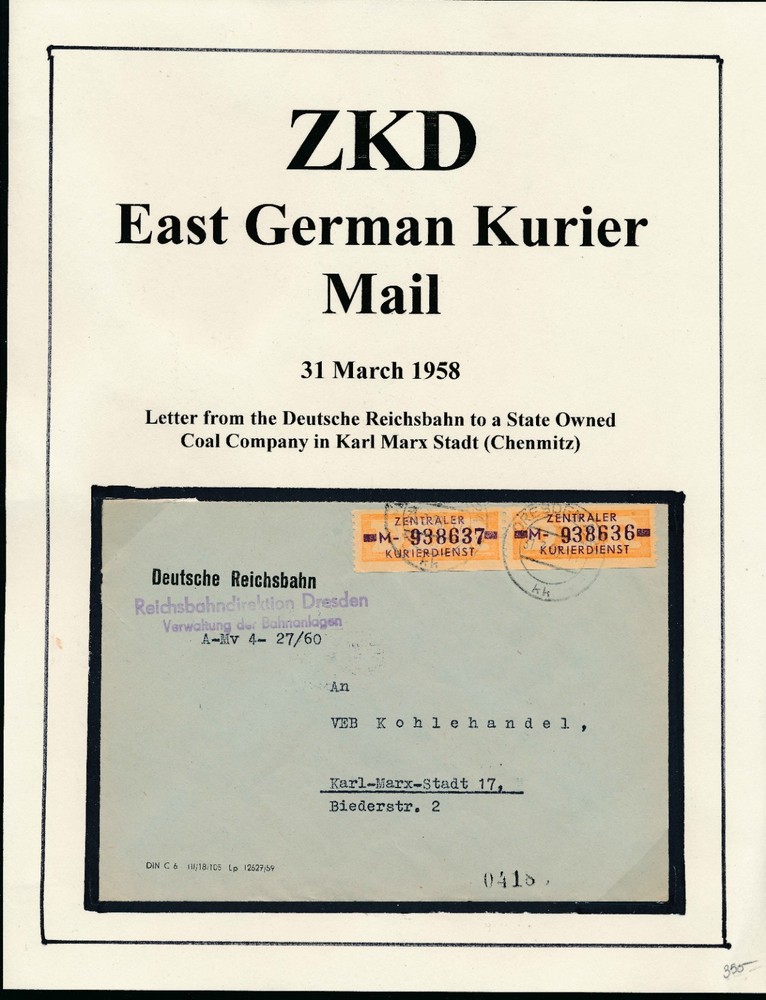East Germany 1958 DDR ZKD Courier Cover Pair Labels Reichsbahn Dresden