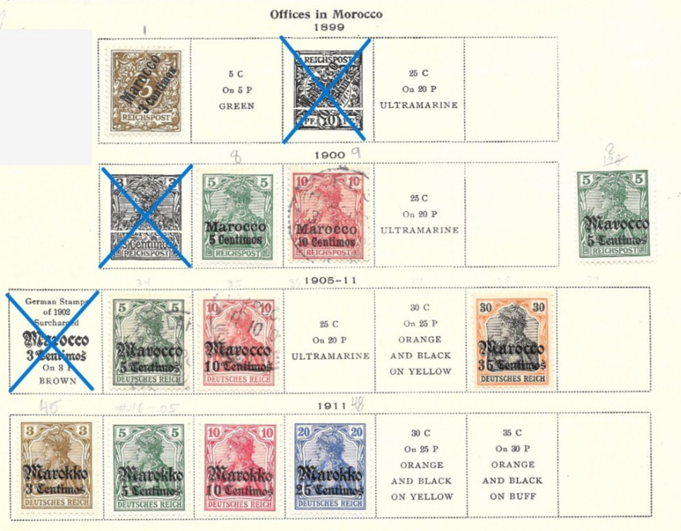 Germany Morocco Offices 1899-1911 SC Range 1-48 11 Overprints Mx CXL MH