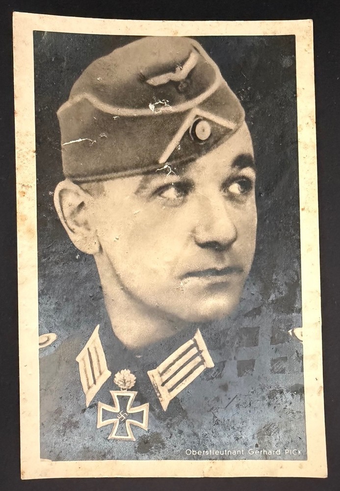 Oberstleutnant Gerhard Pick – WW II Real Photo Post Card – has Damage – see desc