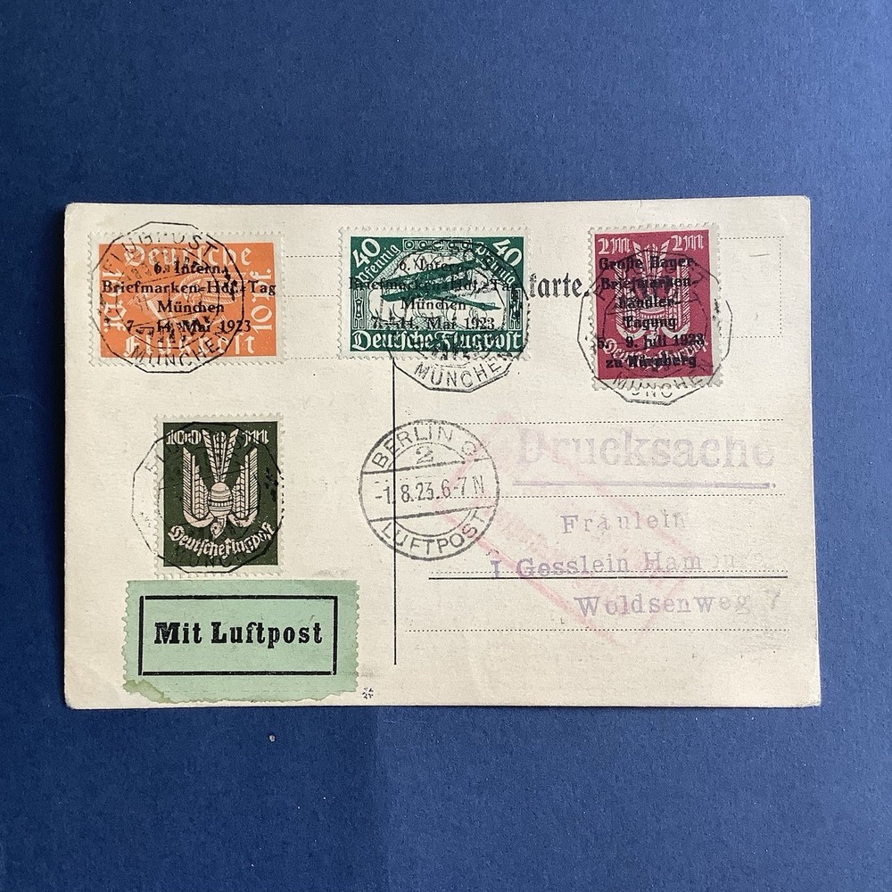 Germany 1923 Flight Cover Mit Luftpost Briefmarken Munchen Overprints AZ712