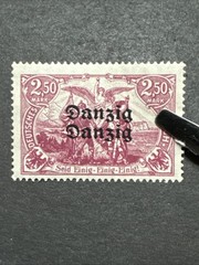 1920 Free City Of Danzig 2.5 Reichsmarko Double Overprint Danzig Rare Old Stamp