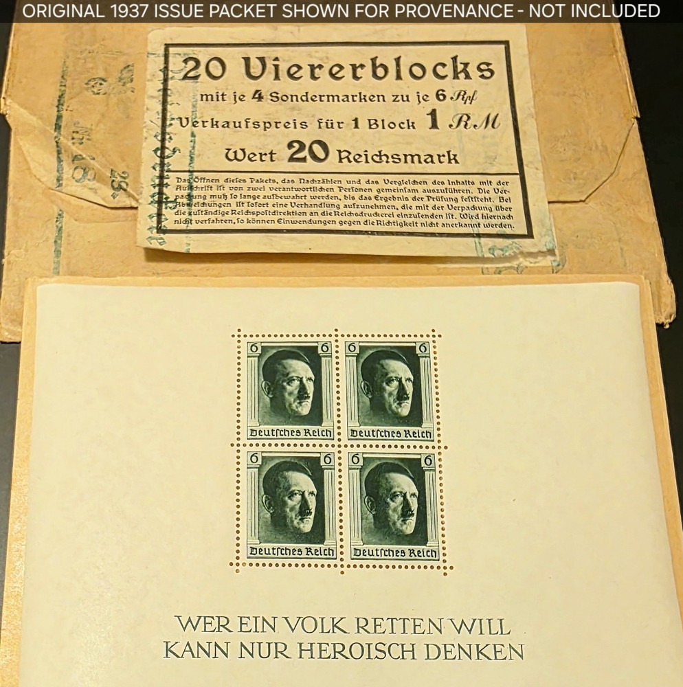 Germany 1937 Hitler 48th Birthday 4 Stamp Mini Sheet – EXCELLENT MNH #B102 (10)