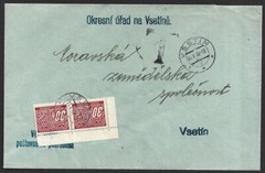 Bohemia & Moravia 1939 Postage Due 30h pair on 1940 cover to VSETIN