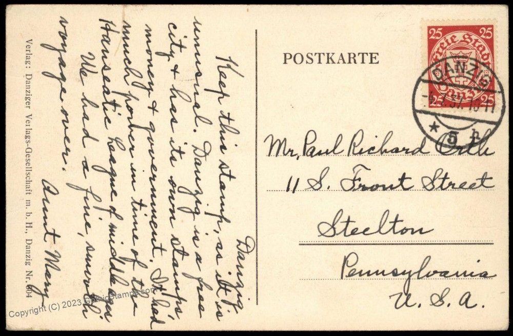 Danzig 1937 Germany Poland USA Staelton Pennsylvania USA 83422