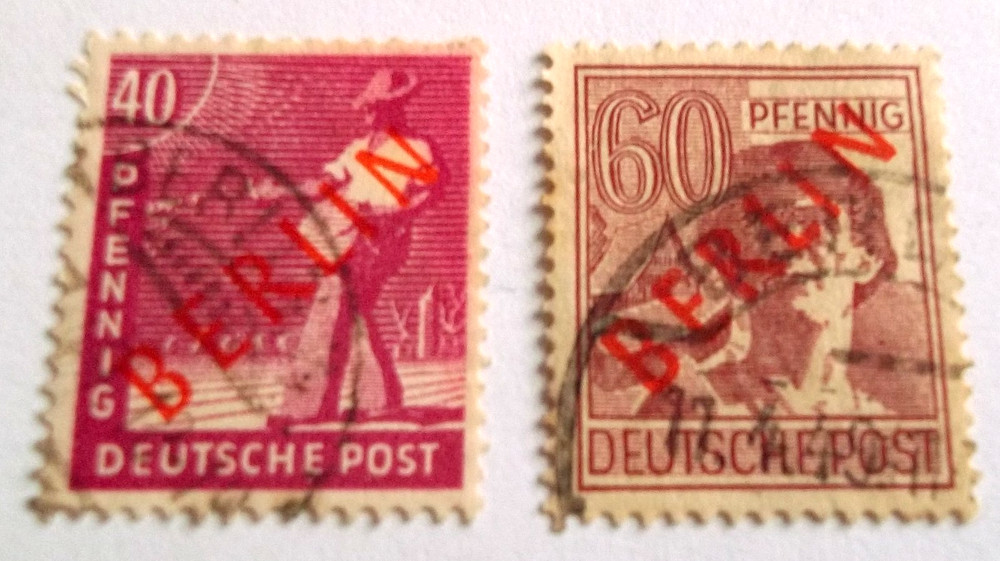 Germany -1949 Berlin stamps Sc #9N12, 9N14 -Red BERLIN overprint Used -FREE Ship