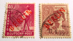 Germany -1949 Berlin stamps Sc #9N12, 9N14 -Red BERLIN overprint Used -FREE Ship