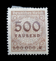 Germany Stamp Deutsches Reich Hyperinflation 500 thousand Mark 1923