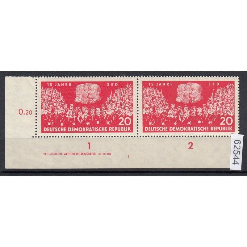 GDR 1961, Mi.-No.: 821 ** DV FN 1 Corner margin Print note