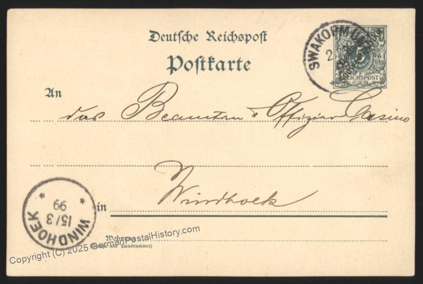 Germany SW Africa 1899 SWAKOPMUND WINDHUK DSWA Postal Cover 113221