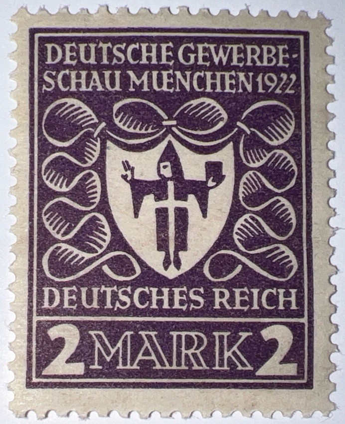 Travelstamps: Germany Stamp Sc 213 Mi 200 Sg 119 Arms of Munich – 2 Mark MOGNH